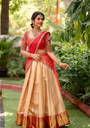 Classic Red and Golden Half Saree
