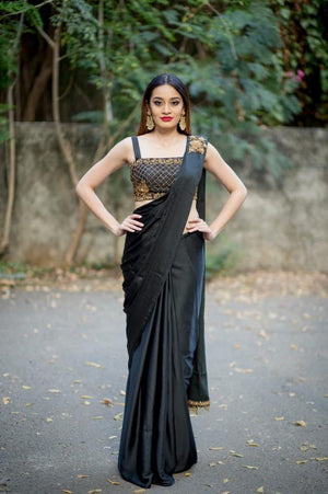 Black Malai Silk Drape Saree