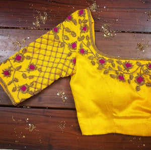 Yellow & Pink  Embroidered Blouse