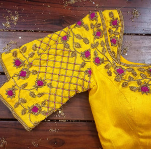Yellow & Pink  Embroidered Blouse