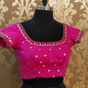 Pink Hand Embroidered Mirror work Blouse