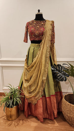 Parrot Green Traditional Half Saree Set