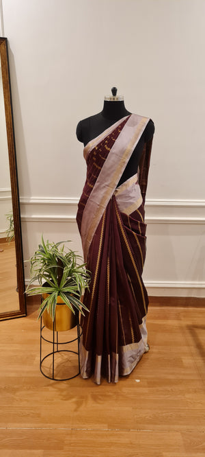 Maroon Banaras Soft Silk Saree