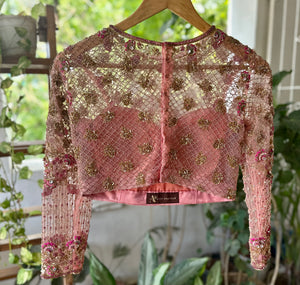 Peach Net Embroidered Blouse