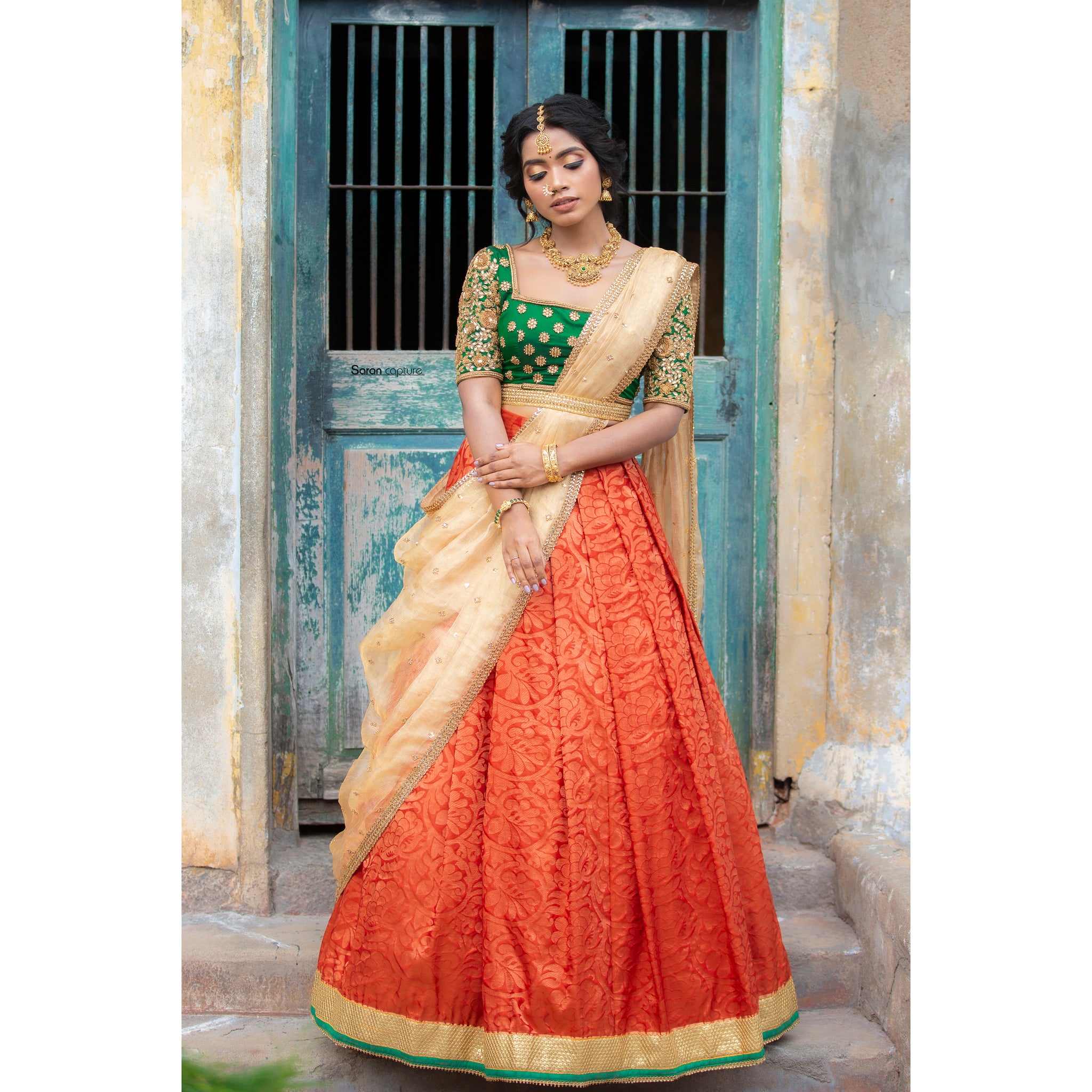 Buy 17:17 by Simmi Saboo Yellow Muslin Silk Border Embroidered Lehenga Saree  With Bustier Online | Aza Fashions