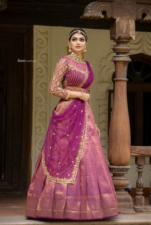 Purple Banaras Silk Half saree Set