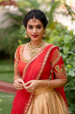 Classic Red and Golden Half Saree