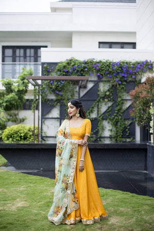 Yellow Anarkali with Floral Duppatta