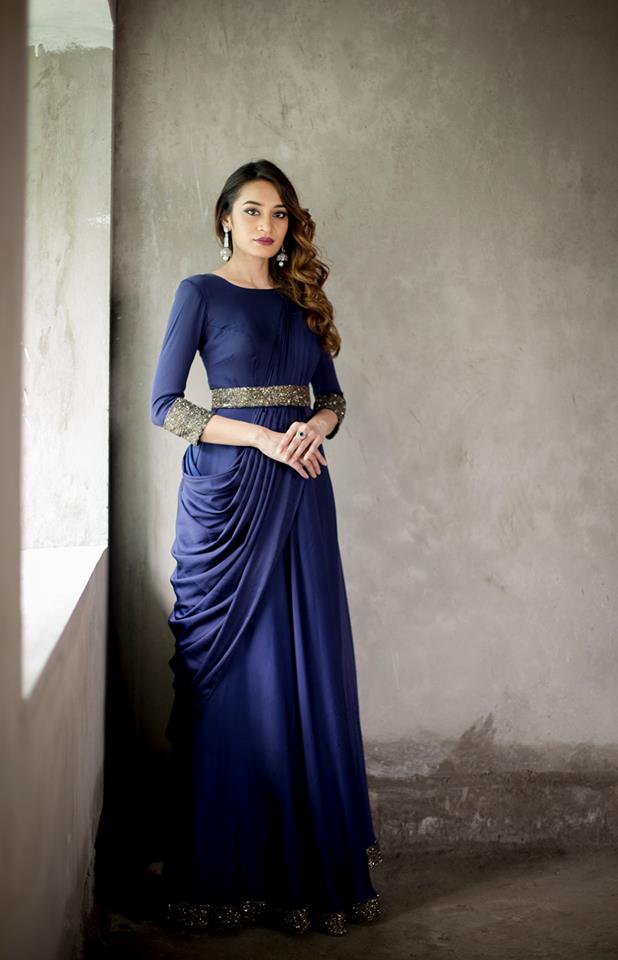 Shop Navy Blue Embroiderd N Taffeta Classic Gown Party Wear Online at Best  Price | Cbazaar