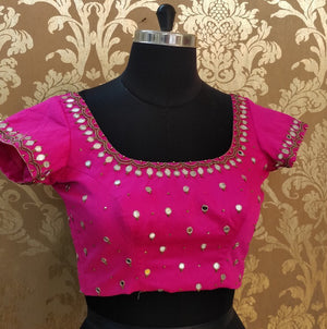 Pink Hand Embroidered Mirror work Blouse