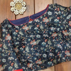 Pure organza navy blue floral  blouse