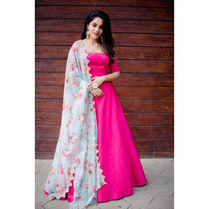 Hot Pink Anarkali With Floral Duppatta