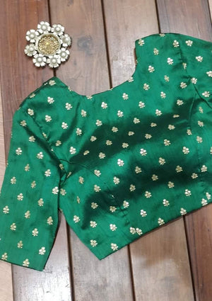 Green embellished blouse with elbow sleeves