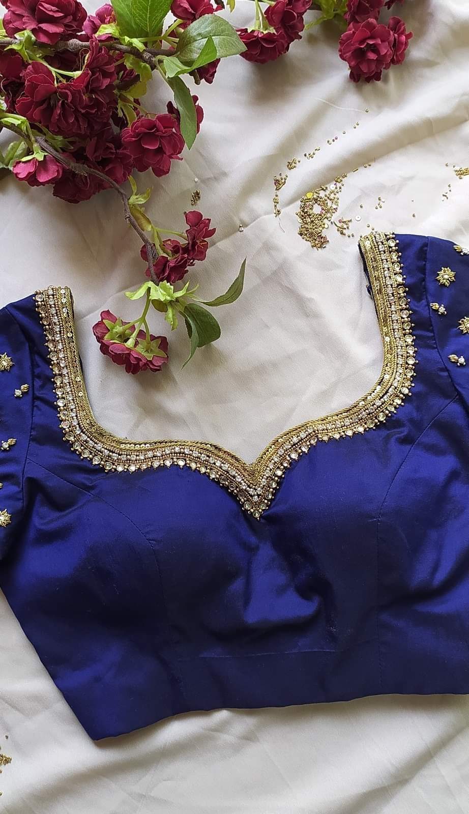Buy online Phantom Silk Embroidered Designer Blouse - Navy Blue (4XL)-AFB1904XL