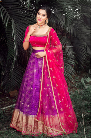 Rani Pink & Purple Traditional Half Saree Set