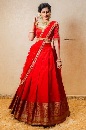 Classic Red Traditional Half Saree Set