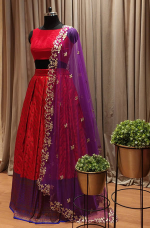 Red and Violet Traditional Half Saree