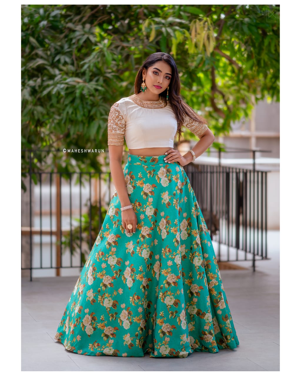 Sea green boho Top with green skirt  Pallavi Jaipur