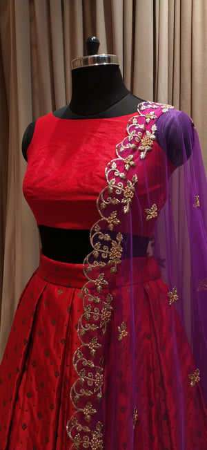 Red and Violet Traditional Half Saree