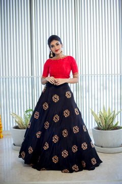 Buy Party Wear Beige Lycra Indo Western Skirt with Black Top Online