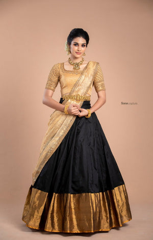 Black & Gold Traditional Half Saree Set