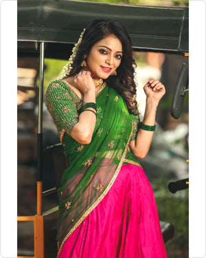 Green & Pink Traditional Half Saree Set