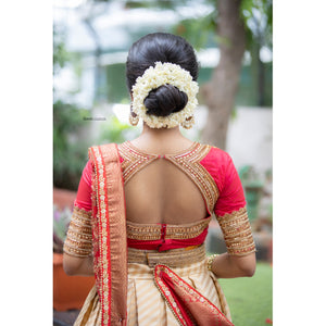 Gold-Beige & Red Traditional Half Saree Set ✨