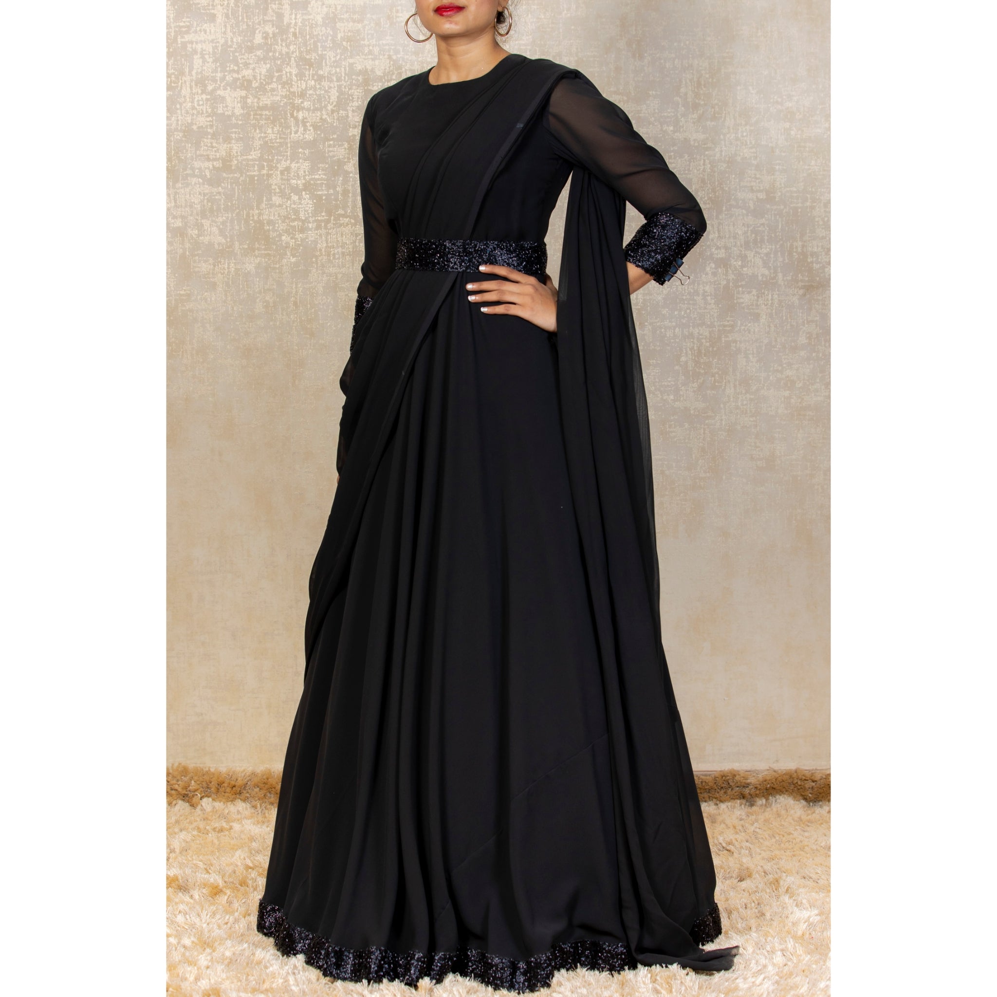 Buy online Women's Solid Black Colored Saree With Blouse from ethnic wear  for Women by Sidhidata Textile for ₹659 at 67% off | 2024 Limeroad.com