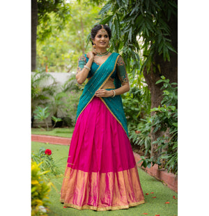 Teal Green & Rani Pink Traditional Half Saree Set