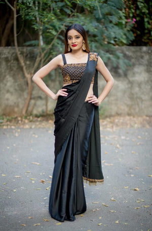 Black Malai Silk Drape Saree