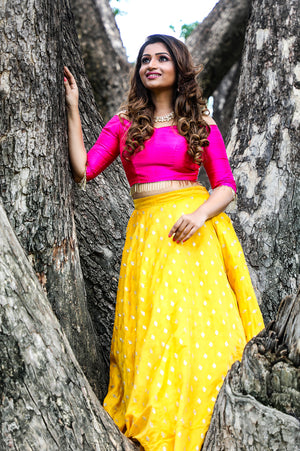 Rani Pink & Sunflower Yellow Skirt-Croptop Set